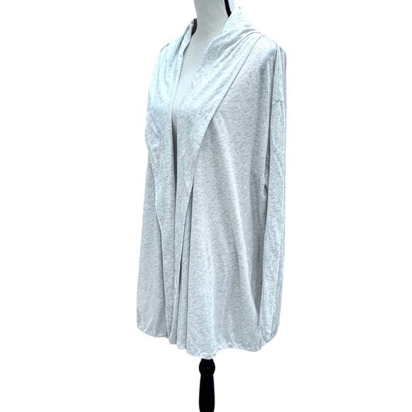 PURE DKNY HEATHER OATMEAL/GRAY OPEN FRONT DRAWSTRING HEM COTTON CARDIGAN - Picture 6 of 14